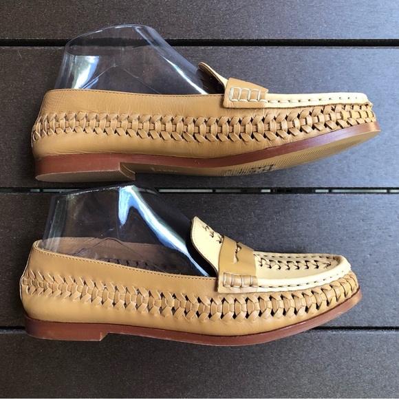 Anthropologie Pilcro Tan Leather Comfortable Flat Woven Loafers Size 6M - Picture 3 of 9